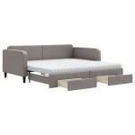 vidaXL Pat de zi cu extensie și sertare, gri taupe, 100x200 cm, textil