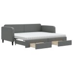 vidaXL Pat de zi cu extensie și sertare, gri închis, 90x190cm, textil