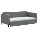 vidaXL Pat de zi cu extensie și sertare, gri închis, 90x190cm, textil