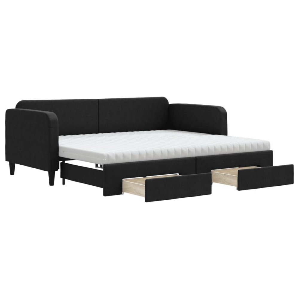 vidaXL Pat de zi cu extensie și sertare, negru, 90x190cm, textil