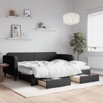 vidaXL Pat de zi cu extensie și sertare, negru, 90x190cm, textil vidaXL Pat de zi cu extensie și sertare, negru, 90x190cm, textil