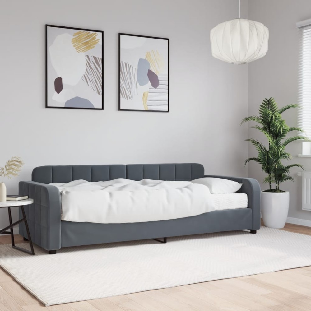vidaXL Pat de zi cu saltea, gri închis, 80x200 cm, catifea