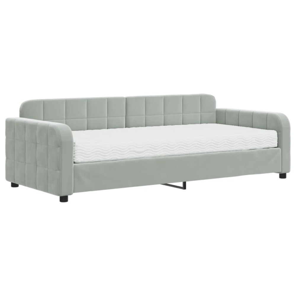 vidaXL Pat de zi cu saltea, gri deschis, 90x200 cm, catifea