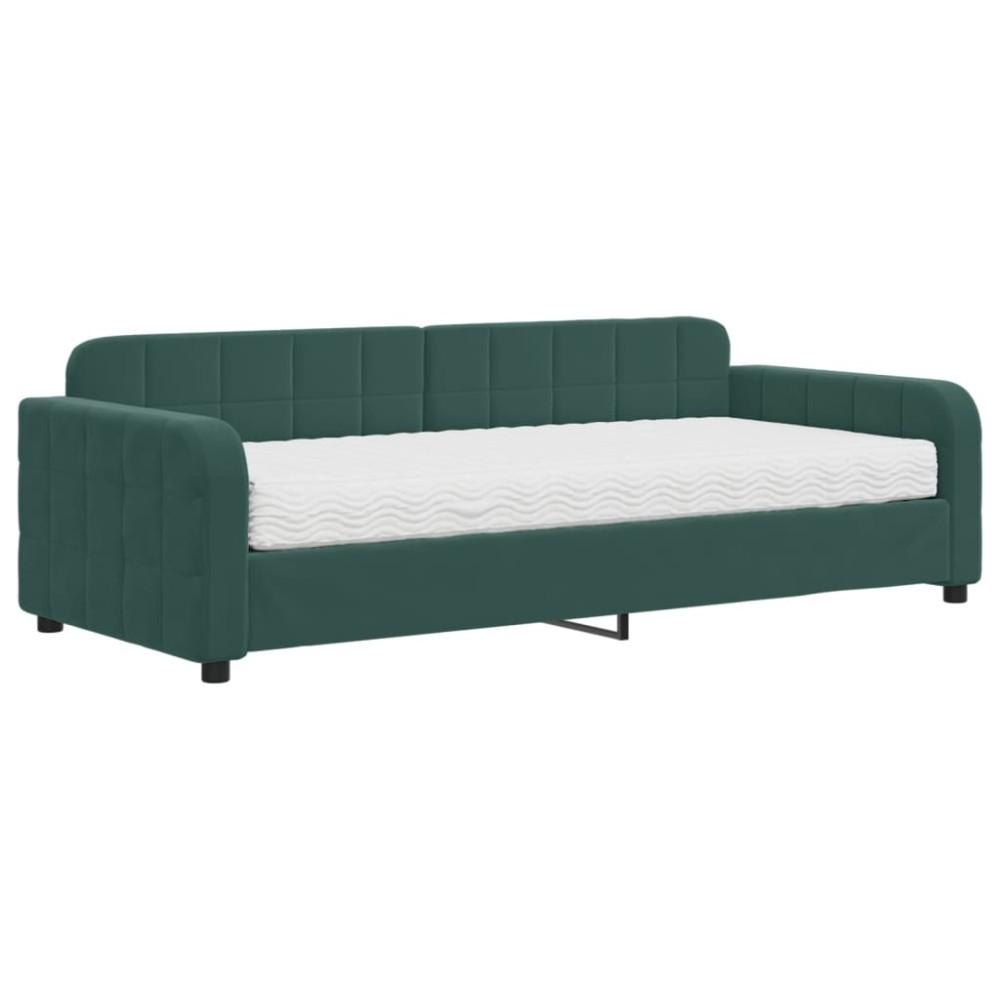 vidaXL Pat de zi cu saltea, verde închis, 90x200 cm, catifea