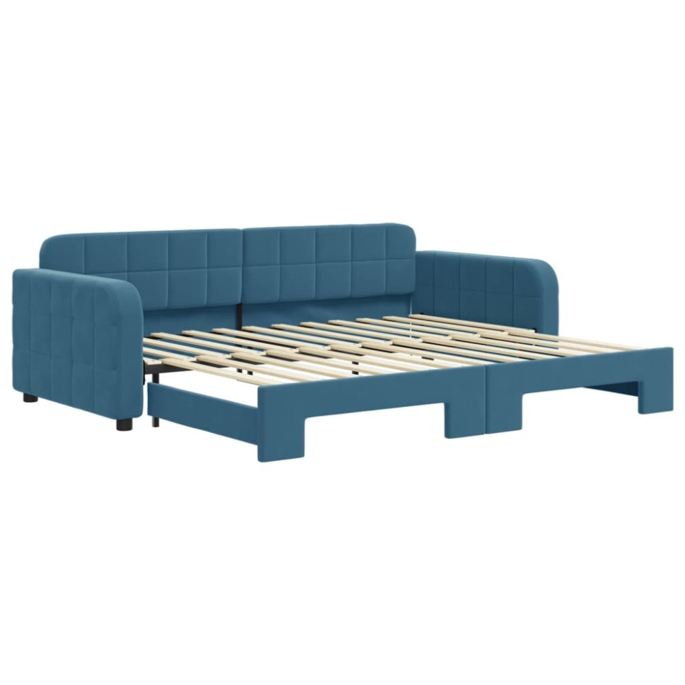 vidaXL Pat de zi cu extensie, albastru, 90x200 cm, catifea