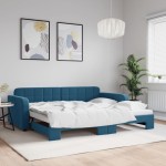 vidaXL Pat de zi cu extensie, albastru, 90x200 cm, catifea vidaXL Pat de zi cu extensie, albastru, 90x200 cm, catifea