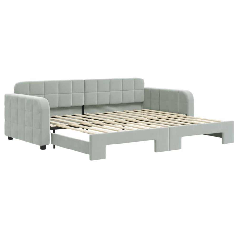 vidaXL Pat de zi cu extensie, gri deschis, 90x200 cm, catifea