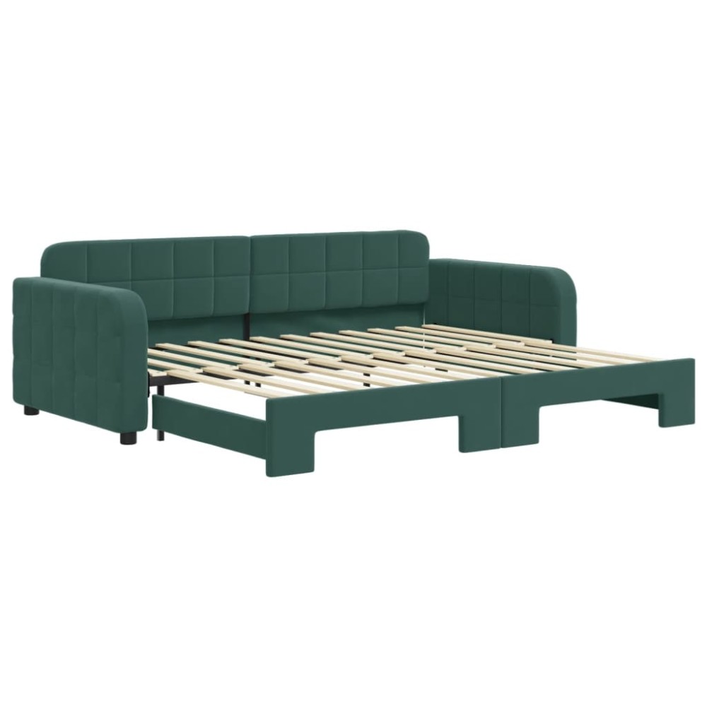 vidaXL Pat de zi cu extensie, verde închis, 90x200 cm, catifea