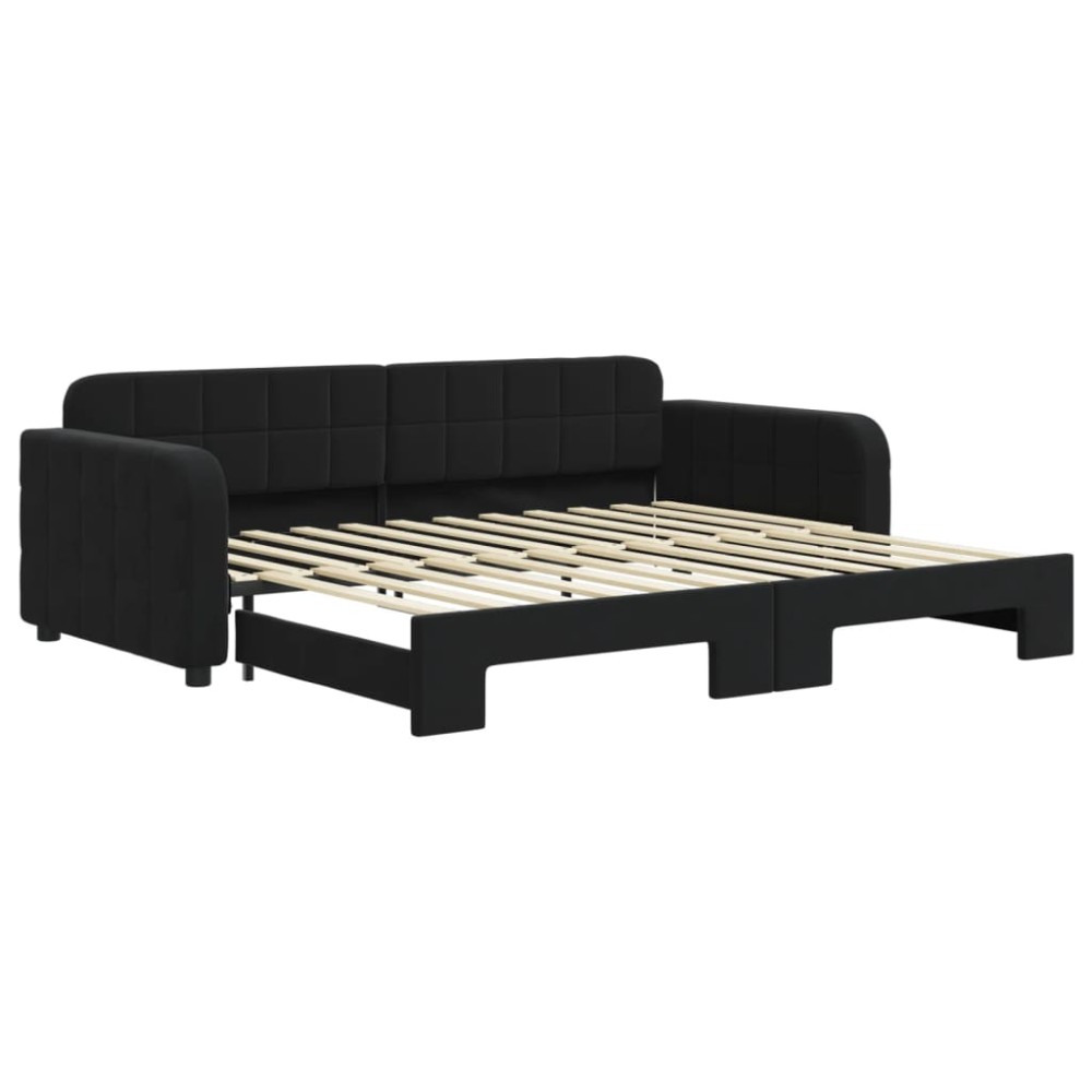 vidaXL Pat de zi cu extensie, negru, 90x200 cm, catifea