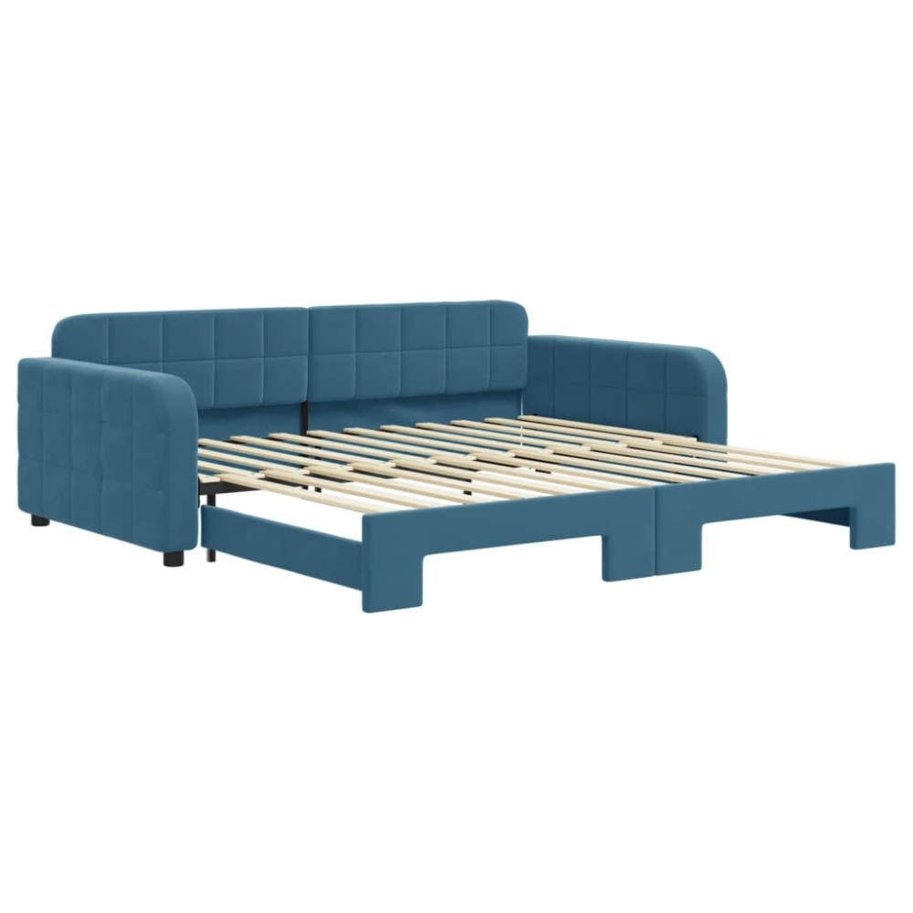 vidaXL Pat de zi cu extensie, albastru, 100x200 cm, catifea