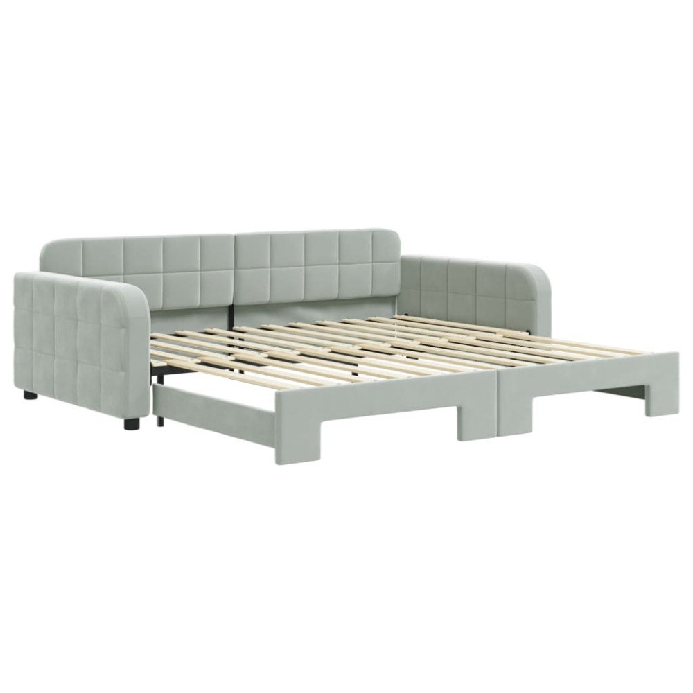 vidaXL Pat de zi cu extensie, gri deschis, 100x200 cm, catifea