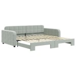 vidaXL Pat de zi cu extensie, gri deschis, 100x200 cm, catifea vidaXL Pat de zi cu extensie, gri deschis, 100x200 cm, catifea
