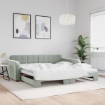 vidaXL Pat de zi cu extensie, gri deschis, 100x200 cm, catifea vidaXL Pat de zi cu extensie, gri deschis, 100x200 cm, catifea