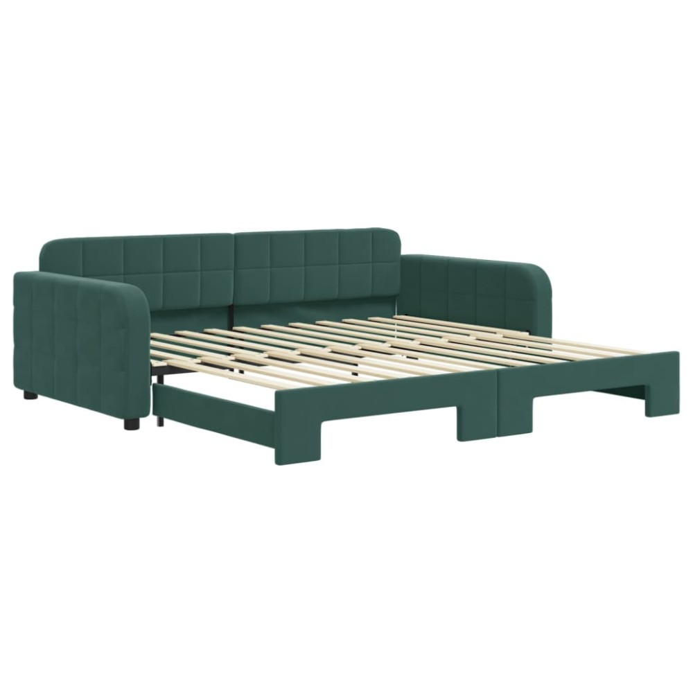 vidaXL Pat de zi cu extensie, verde închis, 100x200 cm, catifea