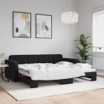 vidaXL Pat de zi cu extensie, negru, 90x190 cm, catifea vidaXL Pat de zi cu extensie, negru, 90x190 cm, catifea