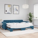 vidaXL Pat de zi cu extensie și saltea, albastru, 80x200 cm, catifea vidaXL Pat de zi cu extensie și saltea, albastru, 80x200 cm, catifea