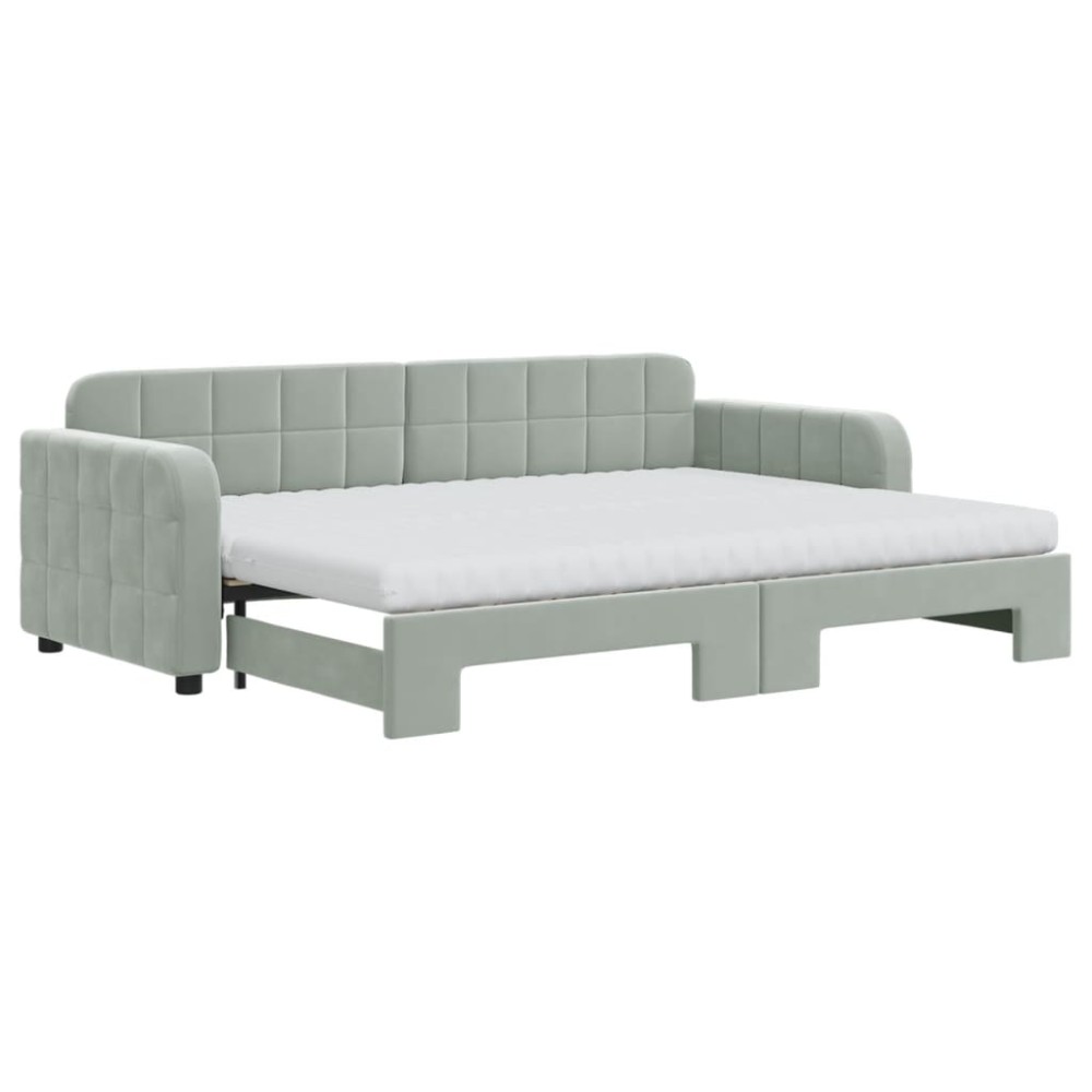 vidaXL Pat de zi cu extensie și saltele, gri deschis 80x200 cm catifea