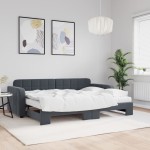 vidaXL Pat de zi cu extensie și saltele gri închis 80x200 cm catifea vidaXL Pat de zi cu extensie și saltele gri închis 80x200 cm catifea