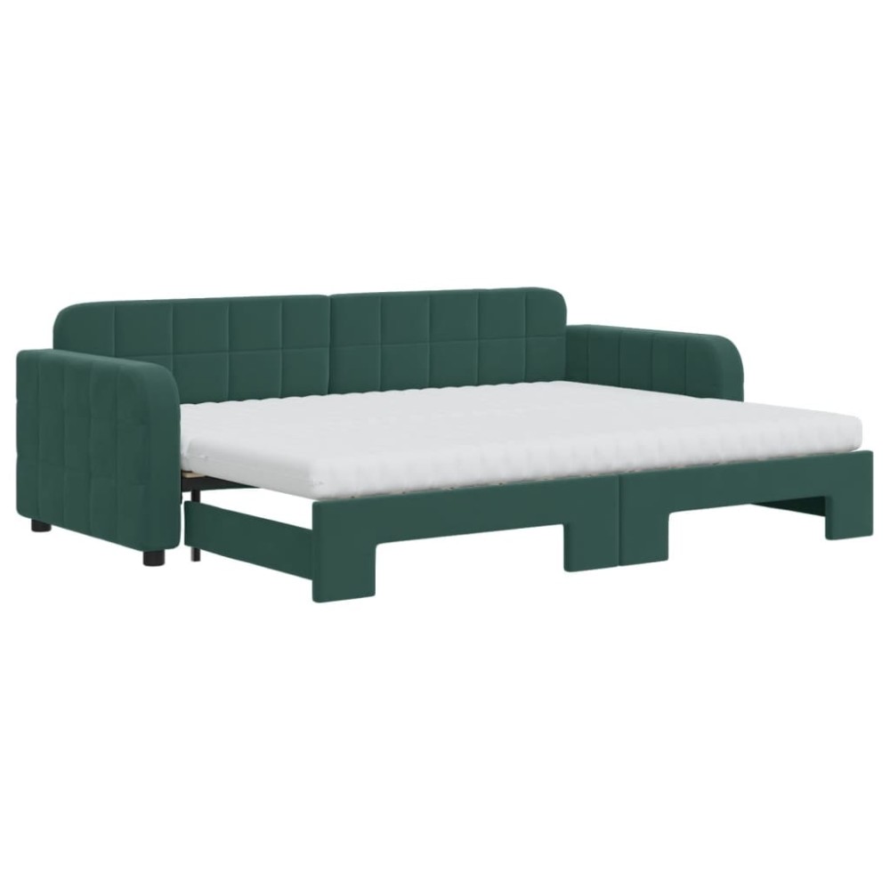 vidaXL Pat de zi cu extensie și saltele verde închis 80x200 cm catifea