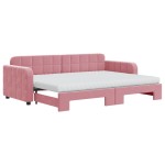 vidaXL Pat de zi cu extensie și saltea, roz, 80x200 cm, catifea vidaXL Pat de zi cu extensie și saltea, roz, 80x200 cm, catifea