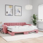 vidaXL Pat de zi cu extensie și saltea, roz, 80x200 cm, catifea vidaXL Pat de zi cu extensie și saltea, roz, 80x200 cm, catifea