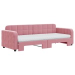 vidaXL Pat de zi cu extensie și saltea, roz, 80x200 cm, catifea vidaXL Pat de zi cu extensie și saltea, roz, 80x200 cm, catifea