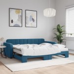 vidaXL Pat de zi cu extensie și saltea, albastru, 90x200 cm, catifea vidaXL Pat de zi cu extensie și saltea, albastru, 90x200 cm, catifea