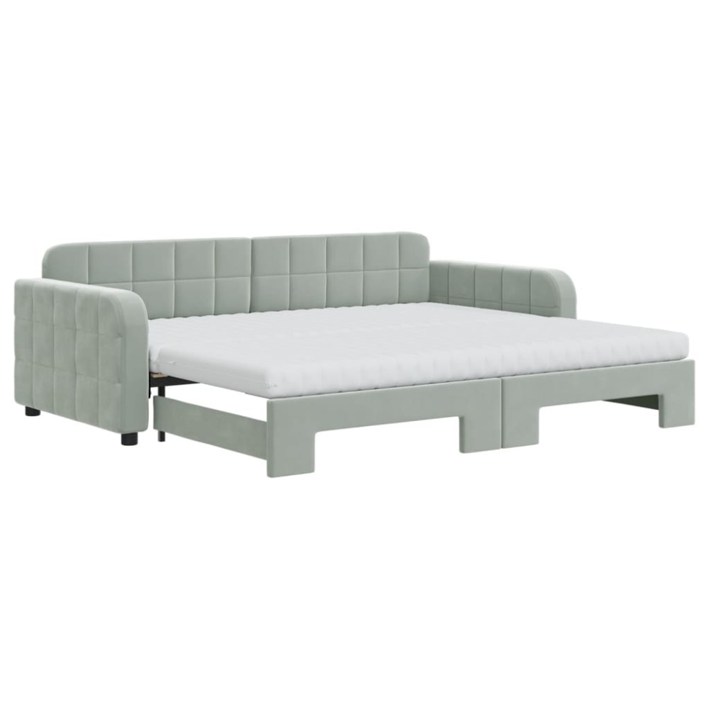 vidaXL Pat de zi cu extensie și saltele, gri deschis 90x200 cm catifea