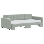 vidaXL Pat de zi cu extensie și saltele, gri deschis 90x200 cm catifea