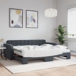 vidaXL Pat de zi cu extensie și saltele, gri închis 90x200 cm catifea vidaXL Pat de zi cu extensie și saltele, gri închis 90x200 cm catifea