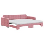 vidaXL Pat de zi cu extensie și saltea, roz, 90x200 cm, catifea vidaXL Pat de zi cu extensie și saltea, roz, 90x200 cm, catifea