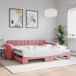 vidaXL Pat de zi cu extensie și saltea, roz, 90x200 cm, catifea vidaXL Pat de zi cu extensie și saltea, roz, 90x200 cm, catifea