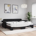 vidaXL Pat de zi cu extensie și saltea, negru, 90x200 cm, catifea vidaXL Pat de zi cu extensie și saltea, negru, 90x200 cm, catifea