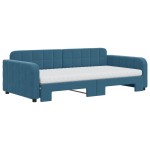 vidaXL Pat de zi cu extensie și saltele, albastru, 100x200 cm, catifea vidaXL Pat de zi cu extensie și saltele, albastru, 100x200 cm, catifea