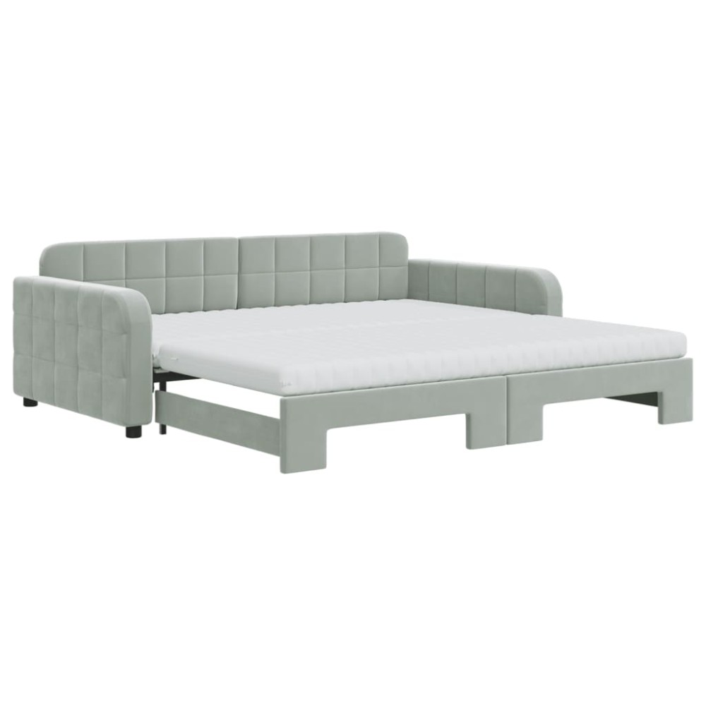 vidaXL Pat de zi cu extensie și saltele gri deschis 100x200 cm catifea