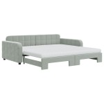 vidaXL Pat de zi cu extensie și saltele gri deschis 100x200 cm catifea vidaXL Pat de zi cu extensie și saltele gri deschis 100x200 cm catifea