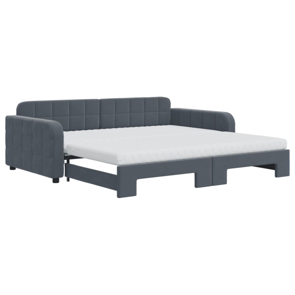 vidaXL Pat de zi cu extensie și saltele, gri închis 100x200 cm catifea