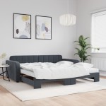 vidaXL Pat de zi cu extensie și saltele, gri închis 100x200 cm catifea vidaXL Pat de zi cu extensie și saltele, gri închis 100x200 cm catifea