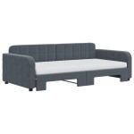 vidaXL Pat de zi cu extensie și saltele, gri închis 100x200 cm catifea vidaXL Pat de zi cu extensie și saltele, gri închis 100x200 cm catifea