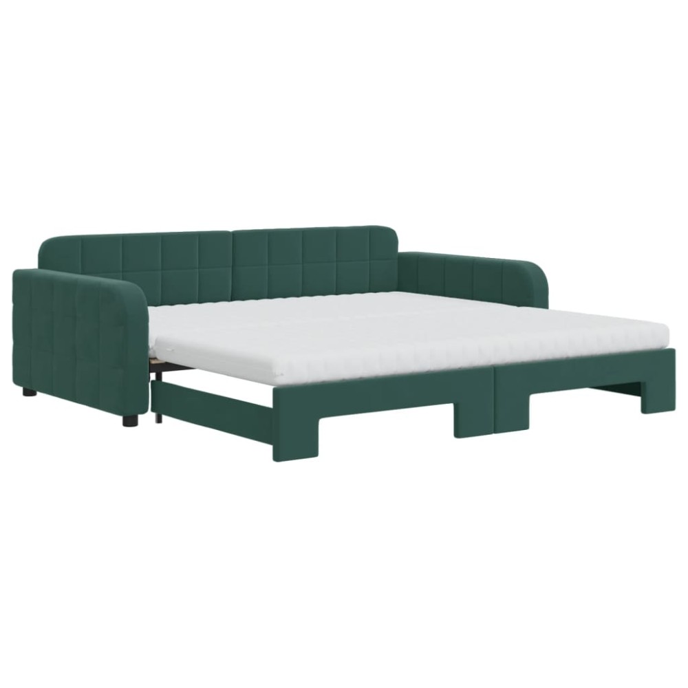 vidaXL Pat de zi cu extensie și saltele verde închis 100x200cm catifea