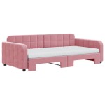 vidaXL Pat de zi cu extensie și saltea, roz, 100x200 cm, catifea vidaXL Pat de zi cu extensie și saltea, roz, 100x200 cm, catifea