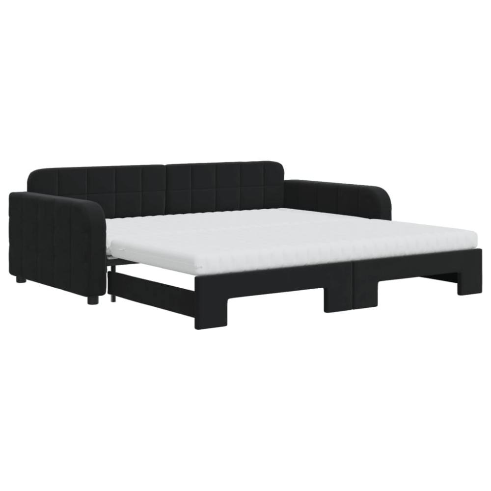 vidaXL Pat de zi cu extensie și saltele, negru, 100x200 cm, catifea