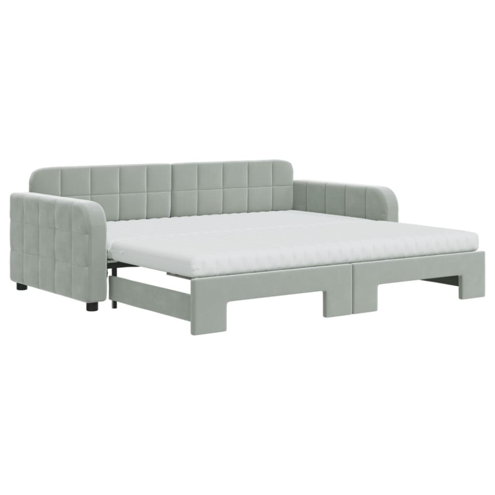 vidaXL Pat de zi cu extensie și saltele, gri deschis 90x190 cm catifea