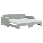 vidaXL Pat de zi cu extensie și saltele, gri deschis 90x190 cm catifea vidaXL Pat de zi cu extensie și saltele, gri deschis 90x190 cm catifea