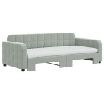 vidaXL Pat de zi cu extensie și saltele, gri deschis 90x190 cm catifea vidaXL Pat de zi cu extensie și saltele, gri deschis 90x190 cm catifea