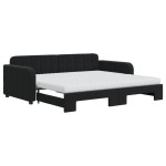 vidaXL Pat de zi cu extensie și saltele, negru, 90x190 cm, catifea