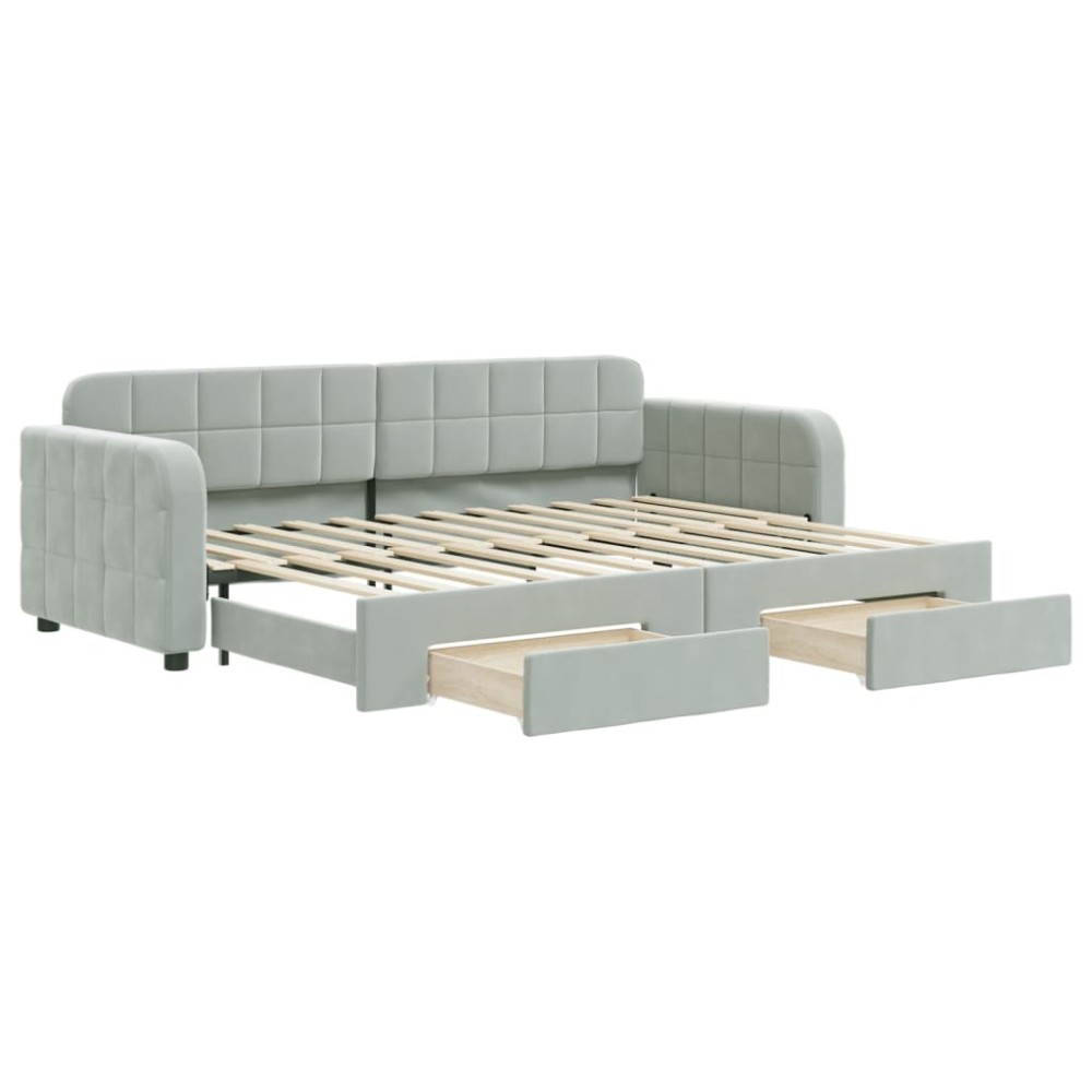 vidaXL Pat de zi cu extensie și sertare, gri deschis 80x200 cm catifea