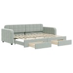 vidaXL Pat de zi cu extensie și sertare, gri deschis 80x200 cm catifea