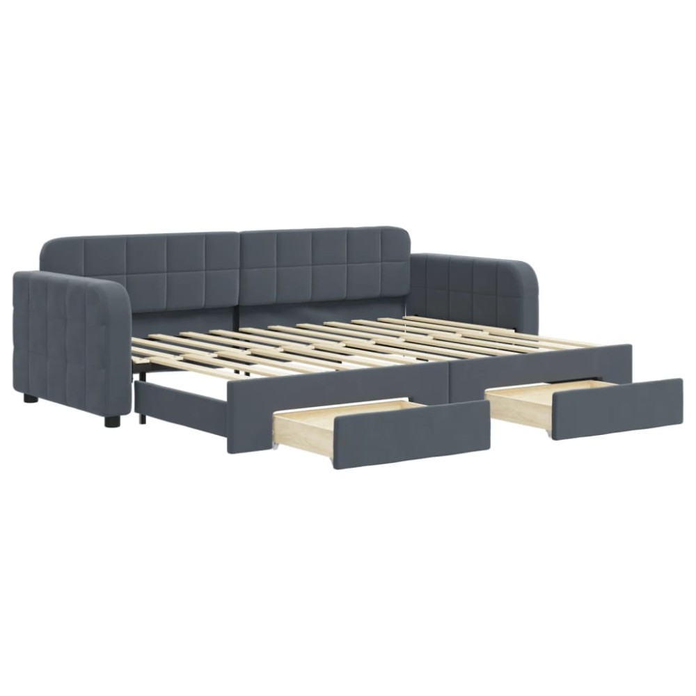 vidaXL Pat de zi cu extensie și sertare gri închis 80x200 cm catifea