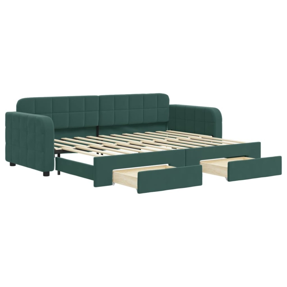 vidaXL Pat de zi cu extensie și sertare verde închis 80x200 cm catifea